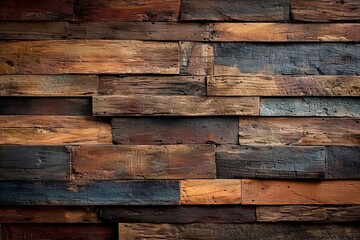 Natural beauty of wooden materials. Emphasizes textured surfaces and rich diverse patterns of wood showcasing intricate details make each plank and panel unique