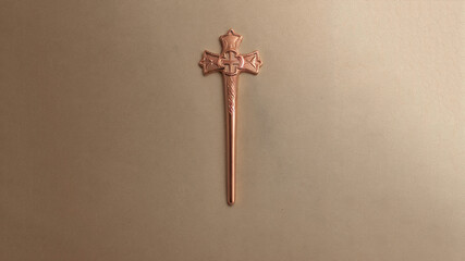 Christian Greek, Armenian, Greek cross on a plain background, banner with place for text, postcard. Generative AI