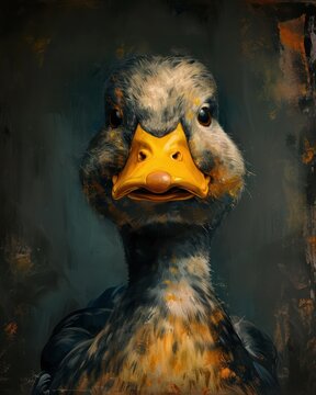 Duck portrait on a grunge background. Digital painting style.
