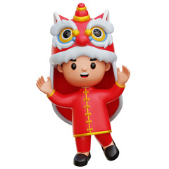 Chinese Boy Wearing Dragon Costume 3d Illustration