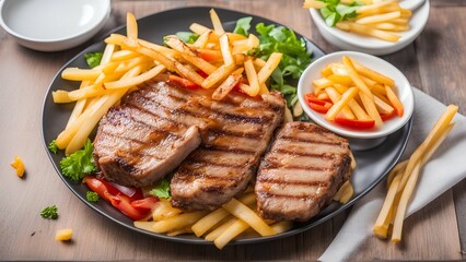 grilled steak with french fries