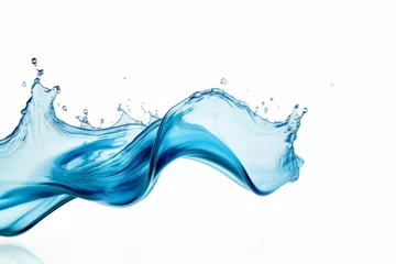 Fotobehang Blue water swirl splash with little bubbles on clear isolated white background, liquid flowing in form of wave © Denis