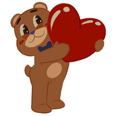 Cute Teddy Bear and Love Sign Valentine Cartoon Illustration