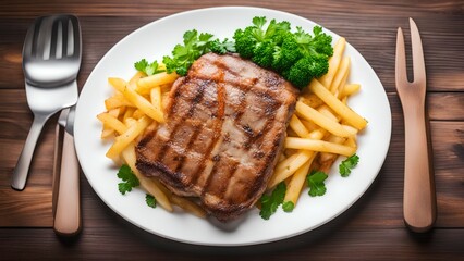 grilled steak with french fries