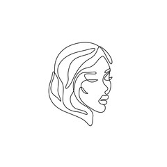 Woman abstract portrait, face of girl single line on white background, continuous line drawing, vector illustration. 