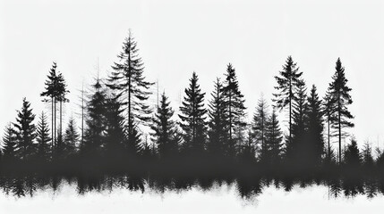 winter forest background. Pine forest landscape. Forest pine park. Fog and haze forest landscape. silhouette of trees in sunset	