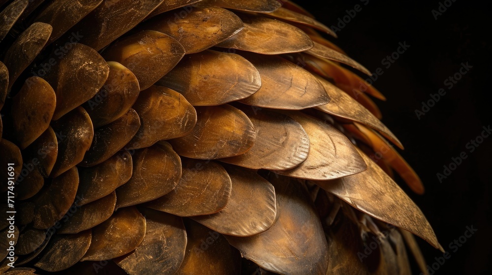 Poster closeup of the underside of a pangolins sharp tail which acts as a protective barrier when it curls 