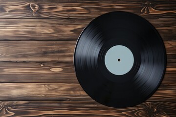 Blank vinyl record on wooden desk
