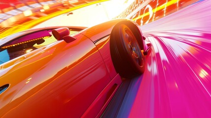 The camera zooms in on a cars hood the vibrant paint job glistening in the sun as the driver...
