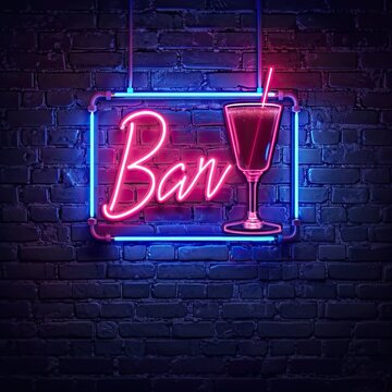 Neon lit bar atmosphere allure of nightlife meets charm of retro style. Evokes images of glowing neon signs vintage cocktails and electric ambiance of bustling club or pub