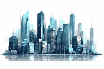 Panoramic city illustration material in front of white background