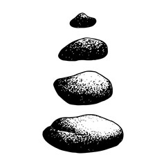 Vector Zen yoga stones stack or spa pebbles black and white graphic line illustration set. Separate stones for balance pyramid - obrazy, fototapety, plakaty