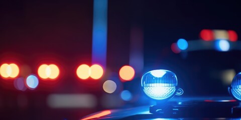 Police car with flashing lights on the road - obrazy, fototapety, plakaty