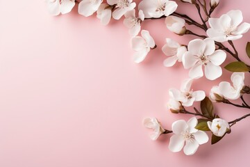 Obraz premium Photo of blank white paper with flower on pink background, copy space, high quality, high resolution, 8k with generative ai