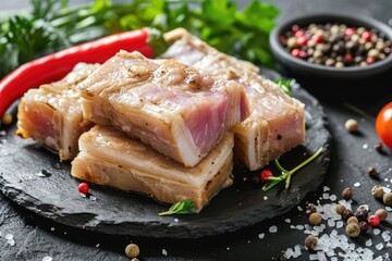 Seasoned pork fat with pepper and veggies