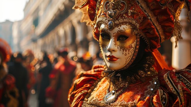 Venetian Carnival Vibrance: A Street Procession Spectacle