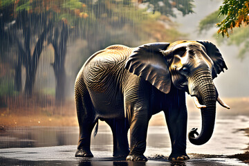 Fototapeta premium an elephant in the rain Generative AI