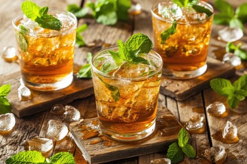Cold classic mint julep with bourbon and mint - obrazy, fototapety, plakaty