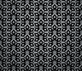 Flower geometric pattern. Seamless vector background. Black and gray ornament. Ornament for fabric, wallpaper, packaging. Decorative print