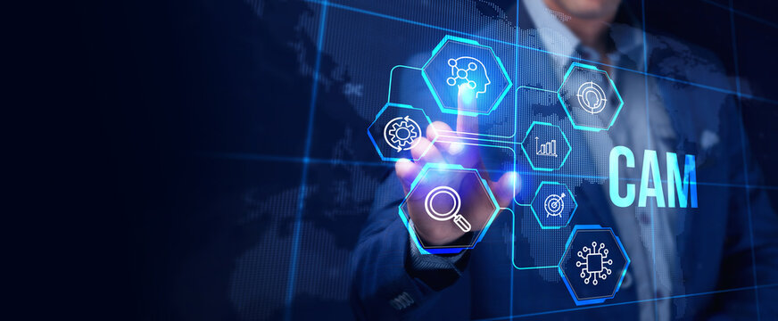 CAM Computer-aided manufacturing industrial technology automation concept.