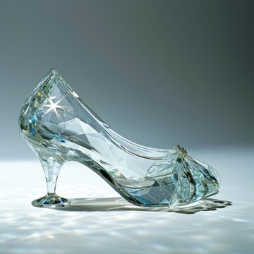 Crystal shoe for women like Cinderella. Transparent shoes on a light background