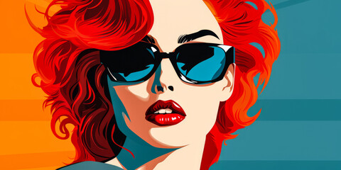 80s retro illustration of a woman in vibrant colors