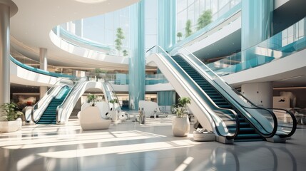Simple and bright large shopping mall interior space - obrazy, fototapety, plakaty