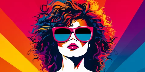 Foto op Plexiglas 80s retro illustration of a woman in vibrant colors © JuanM