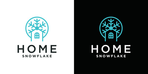 snowflake house logo vector template. winter design, home cooling logo - obrazy, fototapety, plakaty