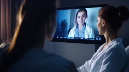 tele medical. Doctor explains the medication to the patient by video conference, Technology for health, physician, computer, online, patient, medical, consultation, healthcare, communication - obrazy, fototapety, plakaty