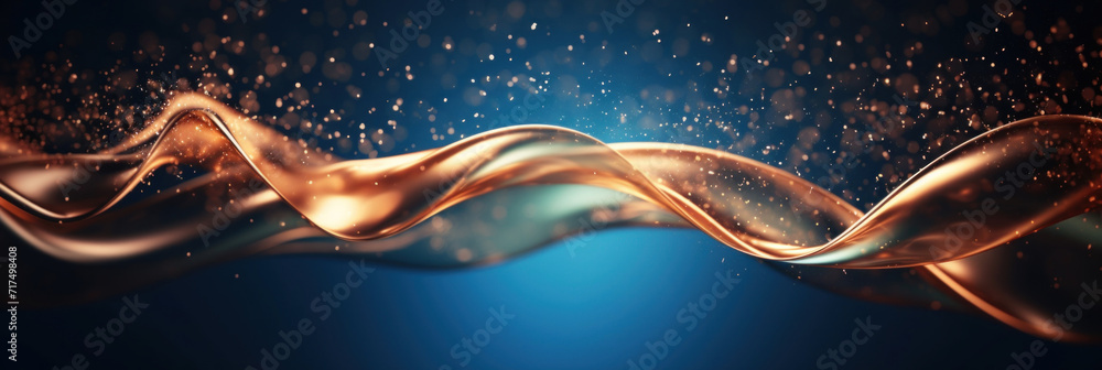 Poster An abstract depiction of golden waves undulating with sparkling particles, embodying opulence and motion.