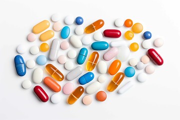 various pills with white isolated background