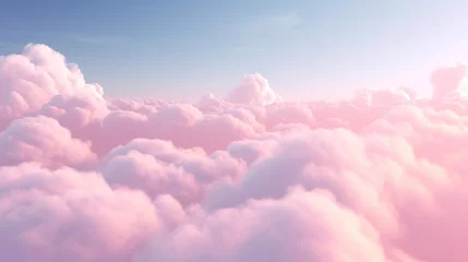 Foto op Plexiglas Soft pink clouds spread across the sky, creating a dreamlike and serene aerial landscape. © red_orange_stock
