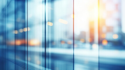 blue motion blur glass wall, Blurred glass wall of modern business office building at the business center use for background in business concept