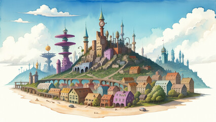 Fototapeta premium A castle with stunning architecture towering spire and the historical combination of religious elements and castles. with the sky as the background