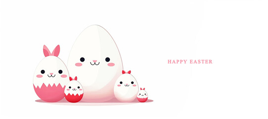pink eggs family on white background. Happy Easter greeting