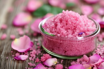 Homemade body spa treatment with natural rose sugar scrub