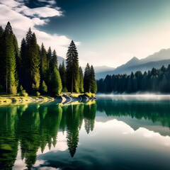 A Background with landscape, lakes, trees, water