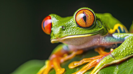 Closeup of a redeyed tree frog with cloudy eyes. The fungal has spread to the frogs eyes leading to blindness and making it unable to hunt or defend itself.