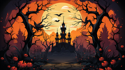 Grunge_Halloween_background_with_pumpkins_and_a_spook