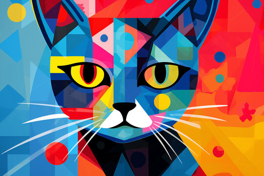 Abstract cat painting in the style of pablo picasso. Pet. Animals art. AI Generative