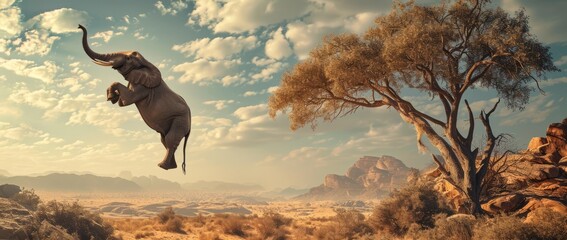 Unique Elephant’s Aerial Dance, A Surprising Moment in Nature, Generative AI - obrazy, fototapety, plakaty