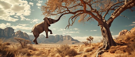 A Funny Leap of Faith, Elephant’s Surprising Hangout Spot, Generative AI - obrazy, fototapety, plakaty