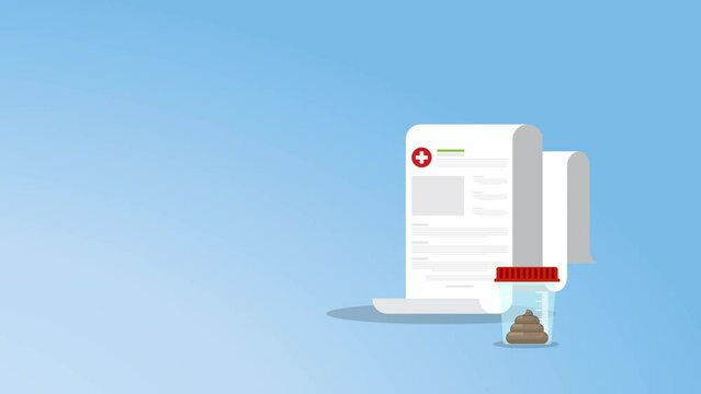Stool analysis. Stool test. Medical research report with medical sample in a glass tube.