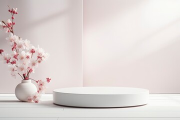 Fototapeta na wymiar podium product pink cherry blossom with generative ai