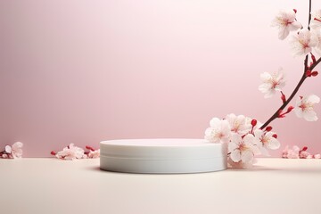 Obraz na płótnie Canvas podium product pink cherry blossom with generative ai