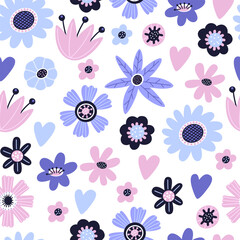 Seamless pattern with flowers and leaves. Suitable for fabric or wrapping paper.