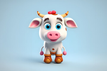 3d rendering cute Cow cartoon