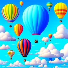 Fototapeta na wymiar Beautiful fantasy hot air balloons against a blue sky and clouds.
