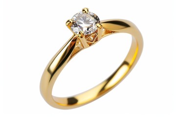 Beautiful gold engagement ring with a diamond, cut out isolated